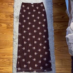 love, Fire Brown Floral Pencil Skirt